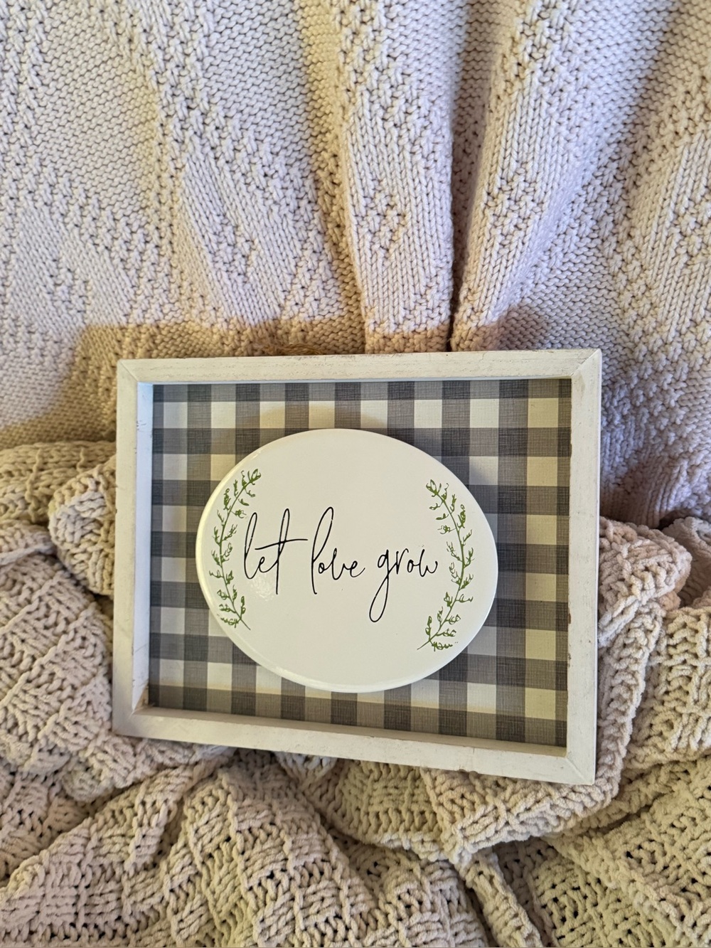 Framed 'Let Love Grow' Plaque in Cream and Gray